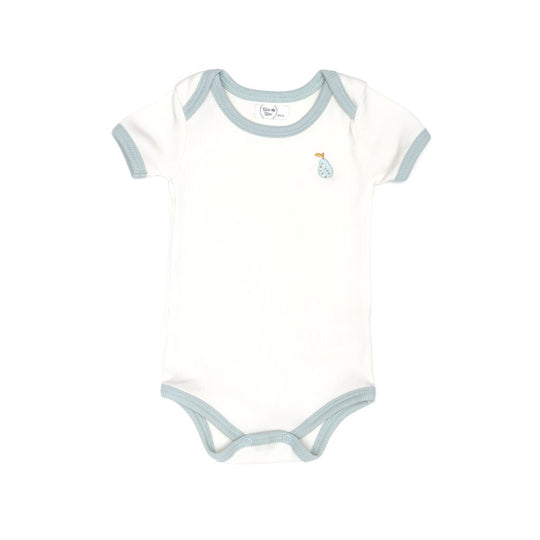 RIBBED BODYSUIT WITH EMBROIDERED NATURAL & LIGHT BLUE