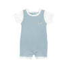 Load image into Gallery viewer, RIBBED SHORT SLEEVE ROMPER WITH EMBROIDERED BLUE &amp; NATURAL