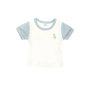 RIBBED TOP WITH EMBROIDERED NATURAL & LIGHT BLUE